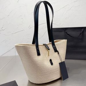 Kvinna halmstrandsäckar designer hink väska lyx axel väskor mode handväska små resor totes svart brun topp