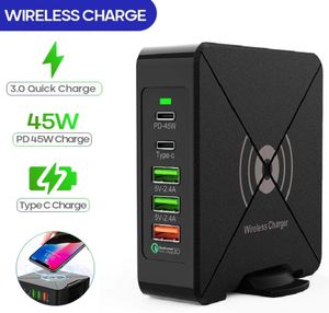 Интерфейс беспроводного зарядного устройства PD, 75 Вт, Qualcomm Quick Charge 30, 5 портов с USB-зарядкой Typec, зарядные устройства для сотовых телефонов3257660