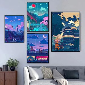 Caixas 5d diy pintura diamante anime japonês noite rua paisagem bordado mosaico imagem completa diamante decoração do quarto adesivos de parede