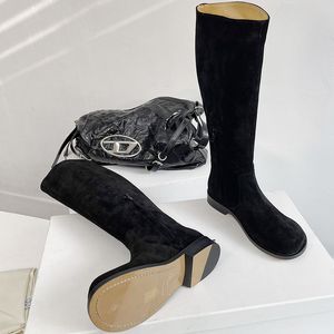 Botas altas femininas 2024 couro de vaca de luxo marrom preto zip salto baixo qualidade bota longa outono inverno sapato artesanal couro italiano grande sola botas femininas tamanho 35-40