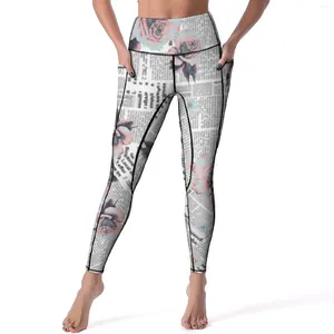 Leggings femininas vintage spaper flor impressão treino calças de yoga cintura alta leggins estiramento impresso calças esportivas xl xxl