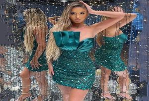 Hunter Green Beadings Мини-короткие коктейльные платья Сексуальная оболочка без бретелек с оборками Вечерние платья для выпускного вечера Платье для ночного клуба Plus Size2401750