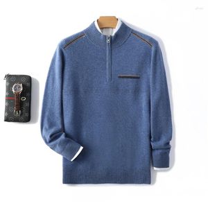 Men's Sweaters Explosions In Autumn And Winter Half Turtle Neck Zipper Jacquard Loose Thickened Pure Wool Knitted Cashmere Sweater.