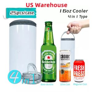 US Warehouse 16oz Sublimation Cooler Tumblers 4 in 1ダブルウォールステンレス鋼真空断熱クーラー2つのふたを備えている