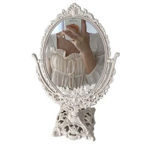 Spiegel Europäischen Stil Palast Carving Make-Up Spiegel Vintage Floral Oval Haltegriff Spiegel Wohnkultur Make-Up Spiegel ZM1202