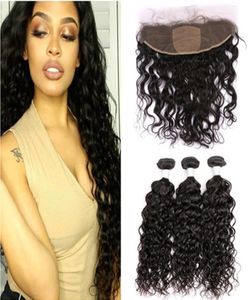 Virgin Indian Human Hair Wet Wavy Weave Bundles 3st med silkebas frontal vattenvåg 13x4 Silk Top spets frontala stängning med WEA4406182