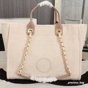 2024 New Designer Bag Classic Tote Large Capacity Handheld Luxury High Quality Fashion Versatile Pearl Inlaid Design Summer Canvas