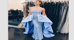 Kılıf Sütunu Mavi Gece Elbise Straplez Satin Uzun Balo Önlükleri Resmi Dantel Kızlar Pageant Elbisesi GOWN5279981