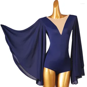 Stage Wear Latin Leotard Dance Performance Costume Sexy Back Mesh Sleeves Ballroom Practice Exercise Clothing NightClub Outfits