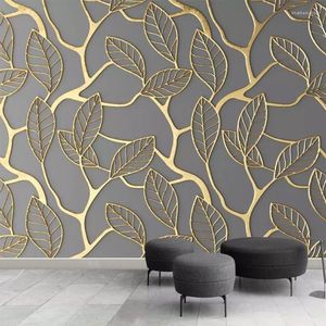 Wallpapers personalizado po papel de parede para paredes 3d estereoscópico árvore dourada folhas sala de estar tv fundo mural papel criativo 3d283t