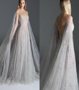2020 Paolo Sebastian Evening Dresses Illusion Lace Embroidery Sheer Neck A Line Fairy Prom Dress With Wrap Custom Made Formal Part1894575