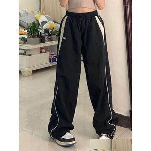 Calças femininas capris calças femininas y2k vintage carga mulheres hip hop streetwear listrado perna larga calças de pista oversized 90s retro jo dhnqu