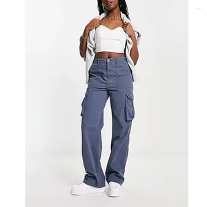 Women's Pants Casual Army Green Pocket Cargo High Waist Slim Fashion Wide Leg Baggy Trousers Y2k Streetwear