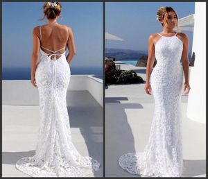 2019 New Bohemian Beach Wedding Dresses Spaghetti Backless Mermaid Bridal Gowns Sweep Train Lace Country Princess Dress For Brides6640377