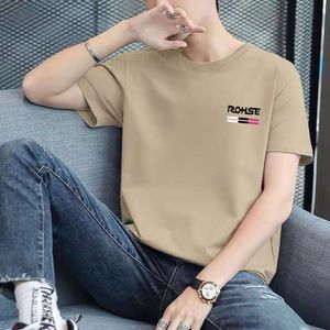 Camiseta masculina de manga curta verão camisa inferior em torno do pescoço versátil casual instagram grande na moda a5