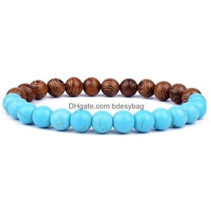 Beaded 8Mm Natural Wooden Stone Handmade Strands Charm Bracelets For Women Men Fashion Elastic Jewelry Drop Delivery Dhil1