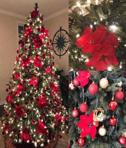 人工クリスマスフラワーズレッドベルベットポインセチアクリスマスリースツリーの飾り24 PCS RED34186017692のためのフローラルピック