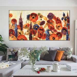 Decoração de parede flores pinturas de arte abstrata alegre jardim lona reprodução a óleo de alta qualidade pintado à mão arte moderna para offici253j