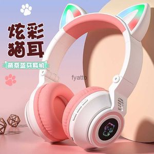 Fones de ouvido de telefone celular fone de ouvido luminoso sem fio bluetooth orelha de gato bonito jogo música computador com trigo masculino e feminino estudantesh240312