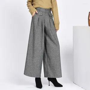 Pantaloni da donna 3 colori inverno donna pantaloni calore lana vita alta pieghe allentati gamba larga moda donna casual pantaloni solidi M-4XL