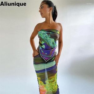 Vestidos casuais 2024 verão mulheres sexy duas peças conjuntos de correspondência roupas tubo tops saias longas festa clube roupas atacado item para negócios