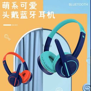 Fones de ouvido de telefone celular Fones de ouvido para crianças fone de ouvido Bluetooth criativo orelha dobra banda longa trigo desenho animado estudante on-line linha de classe mutável brilhoH240312