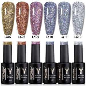 YOKEFELLOW 10 ml Glitzer-Gel-Nagellack-Set, 6-teiliges Silber-Set, Soak-Off-Platin-glänzende Pailletten-Maniküre 240229