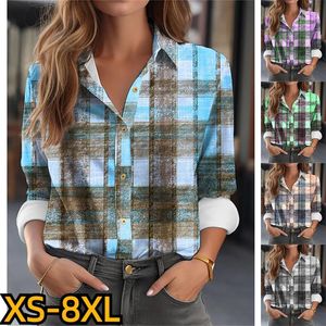 Blusas femininas sexy com decote em v blusa outono senhoras moda roupas design impressão topo camisa vintage feminino elegante botão manga longa XS-8XL