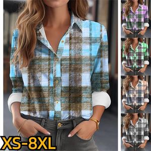 Kvinnors blusar sexig V-ringningsblus Autumn Ladies Fashion Clothes Design Printing Top Vintage Shirt Women Elegant Button långärmad XS-8XL