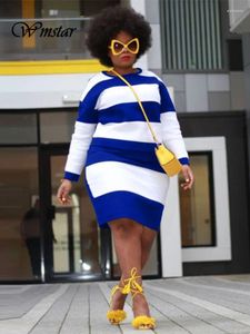 Plus Size Dresses Wmstar Women Dress O Neck Striped Block Sweater Fall Long Sleeve Mini Bodycon Wholesale Drop