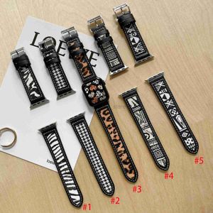 Leopard Print Leather Straps For Watch 45mm 41mm 42mm 44mm 38mm 40mm Bands Fashion Luxury Cow Pattern Wristband iWatch SE Watchband Belt Smart Accessories 2438