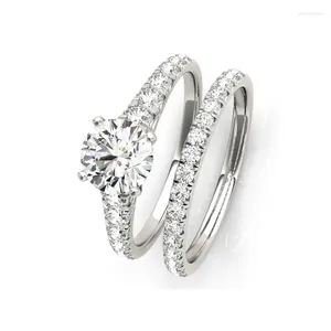 Cluster Rings 925 Silver Ring Set 1.0 S Round Cut Moissanite Engagement Fashion Jewelry For Women