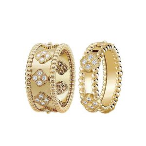 Perlee Sweet Clover Rings Wedding Designer Ring Smycken Retro Diamondengagemang Ringar för kvinnor Personlighet Pläterad Silver Gold Ring Anillos ZL169 F4