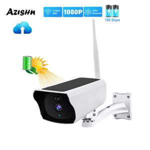 Azishn 1080p câmera ip wifi sem fio painel solar bateria câmera de segurança 2mp pir áudio em dois sentidos câmera de vigilância à prova dwaterproof água 240304