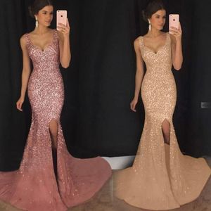 Women Long Dresses Evening Gowons Sexy Deep V Neck Full Dress Pink Sequins Mesh bodycon dress Women's Vestidos177f