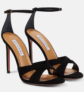Summer Luxury 2024 Aquazzura Women Divine Sandals Shoes Black Gold Stiletto Heels Floaty Dress Party Bridal Lady Sandalias EU35-43, With Box