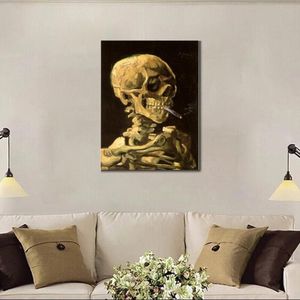 Famous Vincent Van Gogh Oil Paintings Reproduction Hand Painted Skull with Burning Cigarette Canvas Art2267