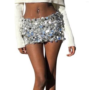 Юбки 2024, модная мини-юбка с пайетками и низкой талией для женщин, летняя блестящая облегающая короткая вечерняя клубная одежда