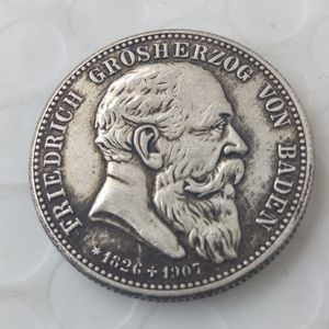1907 Stati tedeschi BADEN 2 Mark Copia in argento Moneta in ottone Ornamenti artigianali replica monete Accessori per la decorazione della casa171l