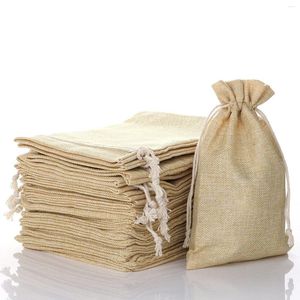 Wrap Prezent 8pcs Burlap Torby sznurkowe z torbą worki lnianej na wesele favors imprezowy biżuterię Muślan