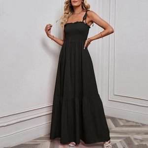 Casual Dresses Women Holiday Beach Spaghetti Strap Long Dress Elegant High midje ärmlöst parti Maxi Juniors sommar