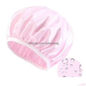 Beanie/Skull Caps Solid Color Waterproof Satin Bath Hat Beanie For Women Men Elastic Work Hair Care Decor Fashion Accessories Drop Del Dh4Yi