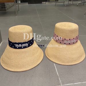 Sommer Strand Strohhut Designer Breite Krempe Eimer Hüte Polka Dot Band Hut Weibliche Urlaub Sonnenschutz Hut Meer Sonnenhut