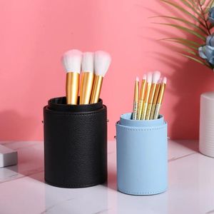 Makeup Brushes Simple Leather Brush Holder Cup Travel Bright Fashion Decorative Pattern Leopard Print Cosmetic Pens Storage Organizer
