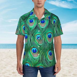Men's Casual Shirts Colorful Animal Feathers Hawaiian Shirt Male Beach Peacock Textured Short-Sleeve Y2K Street Oversize Blouses