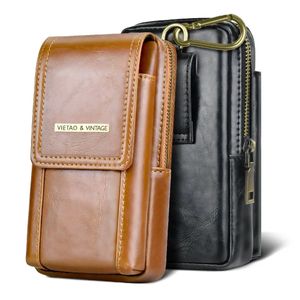 VIETAO Mobile Phone Case MenS Phone Protective Cover Outdoor Hanging Leather Waist Bag Vertical Wear Belt Bag Brand 240307