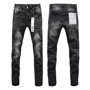 Purple Brand jeans splashed with ink worn out motorcycle pants