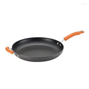 Pans 14 Hard-Anodized Non-Stick Frying Pan/Fry Pan/Skillet With Helper Handle Grey Orange Cast Iron Drop Delivery Home Garden Kitchen Otbaa