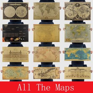 Toda a coleção de mapas vintage retro papel terra lua marte poster gráfico de parede decoração para casa adesivo de parede 197g