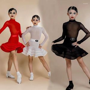 Stage Wear 3 Colors National Standard Latin Dance Competition Dress For Girls Long Sleeved Costume Kids Performance SL9768